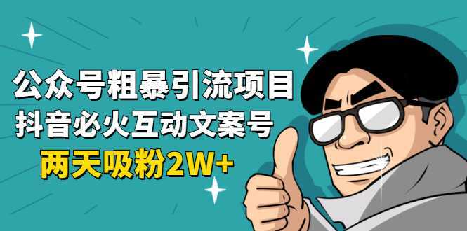 公众号粗暴引流项目：抖音必火互动文案号，两天吸粉2W+（可持续操作）-项目熊-引流教程-网赚教程-副业教程-引流技术-副业-网络赚钱项目