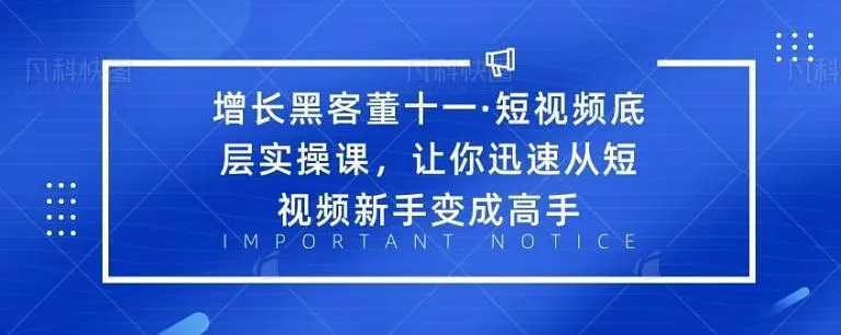 图片[1]-增长黑客董十一·短视频底层实操课，从短视频新手变成高手-项目熊-引流教程-网赚教程-副业教程-引流技术-副业-网络赚钱项目