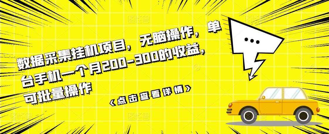 数据采集挂机项目，无脑操作，单台手机一个月200-300的收益，可批量操作-项目熊-引流教程-网赚教程-副业教程-引流技术-副业-网络赚钱项目