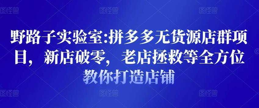 野路子实验室:拼多多无货源店群项目，新店破零，老店拯救等全方位教你打造店铺-项目熊-引流教程-网赚教程-副业教程-引流技术-副业-网络赚钱项目