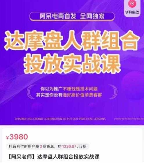 图片[1]-阿呆电商·达摩盘人群组合投放实战课，你以为推广不赚钱是技术问题，其实是你没有选好高价值消费客群-项目熊-引流教程-网赚教程-副业教程-引流技术-副业-网络赚钱项目