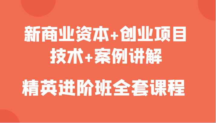新商业资本+创业项目，技术+案例讲解，精英进阶班全套课程-项目熊-引流教程-网赚教程-副业教程-引流技术-副业-网络赚钱项目