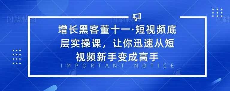 图片[1]-增长黑客董十一·短视频底层实操课，从短视频新手变成高手-项目熊-引流教程-网赚教程-副业教程-引流技术-副业-网络赚钱项目