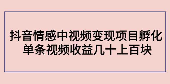 副业孵化营第5期：抖音情感中视频变现项目孵化 单条视频收益几十上百-项目熊-引流教程-网赚教程-副业教程-引流技术-副业-网络赚钱项目